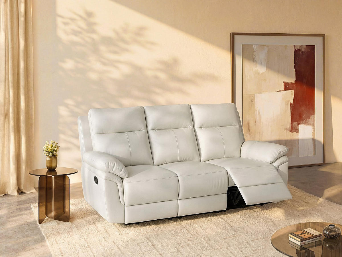 RELAXSOFA - 3 Personen - leder - elfenbeinfarben Pakita - Weiß, Leder (208/102/92cm) - Vente-Unique