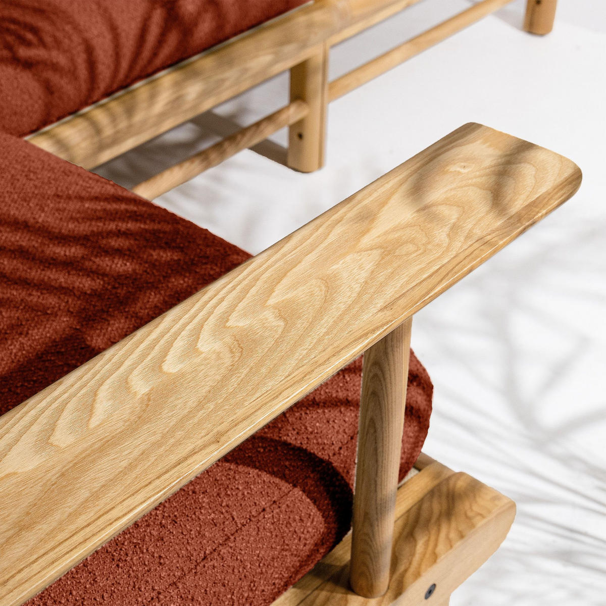 LOUNGESOFA ATREDA links - Orange, Holz/Textil (300/80/160cm) - KONSIMO®