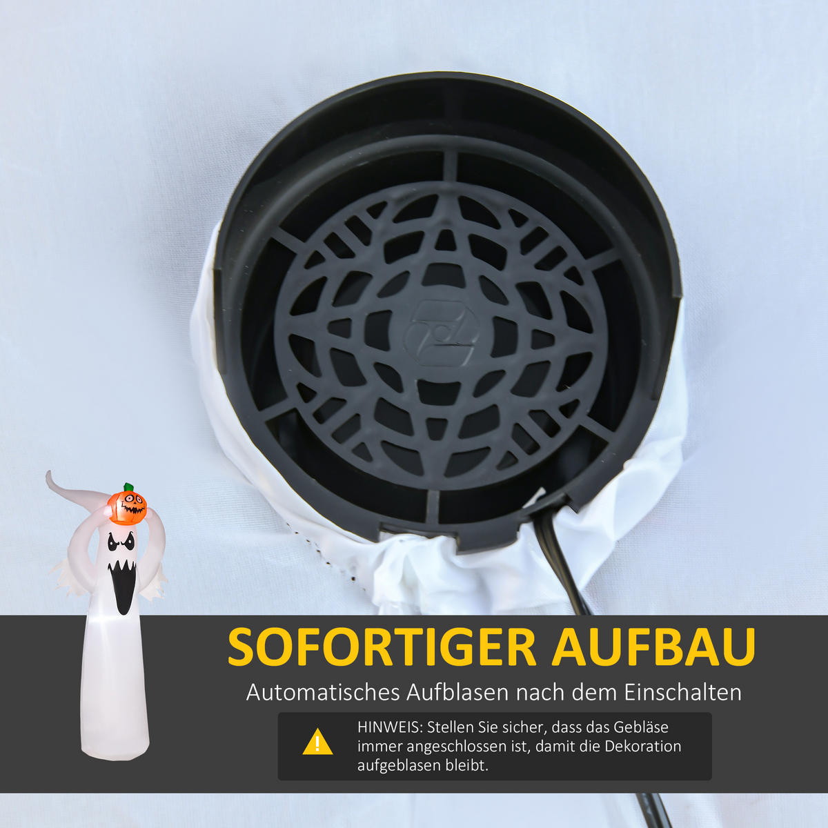 HALLOWEEN AUFBLASBARER GEIST , Weiß + Orange, Polyester - Weiß, Kunststoff (40/180/80cm) - HOMCOM
