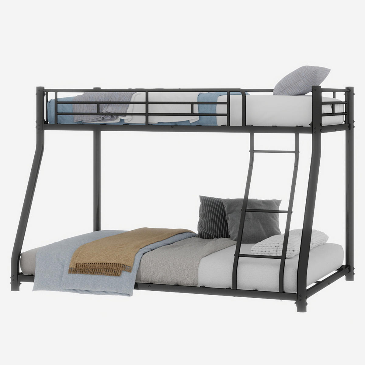 ETAGENBETT 140/180 cm schwarz aus Eisen mit Leiter - Schwarz, Metall (140/200cm) - OKWISH