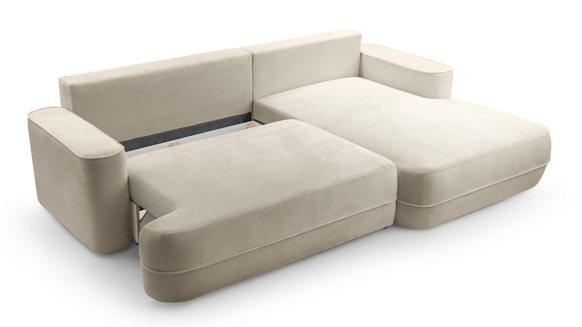 ECKCOUCH L Form Peoni Beige 267/168/87 cm mit Schlaffunktion R - Beige/Schwarz, Kunststoff/Textil (267/168cm) - AX Living