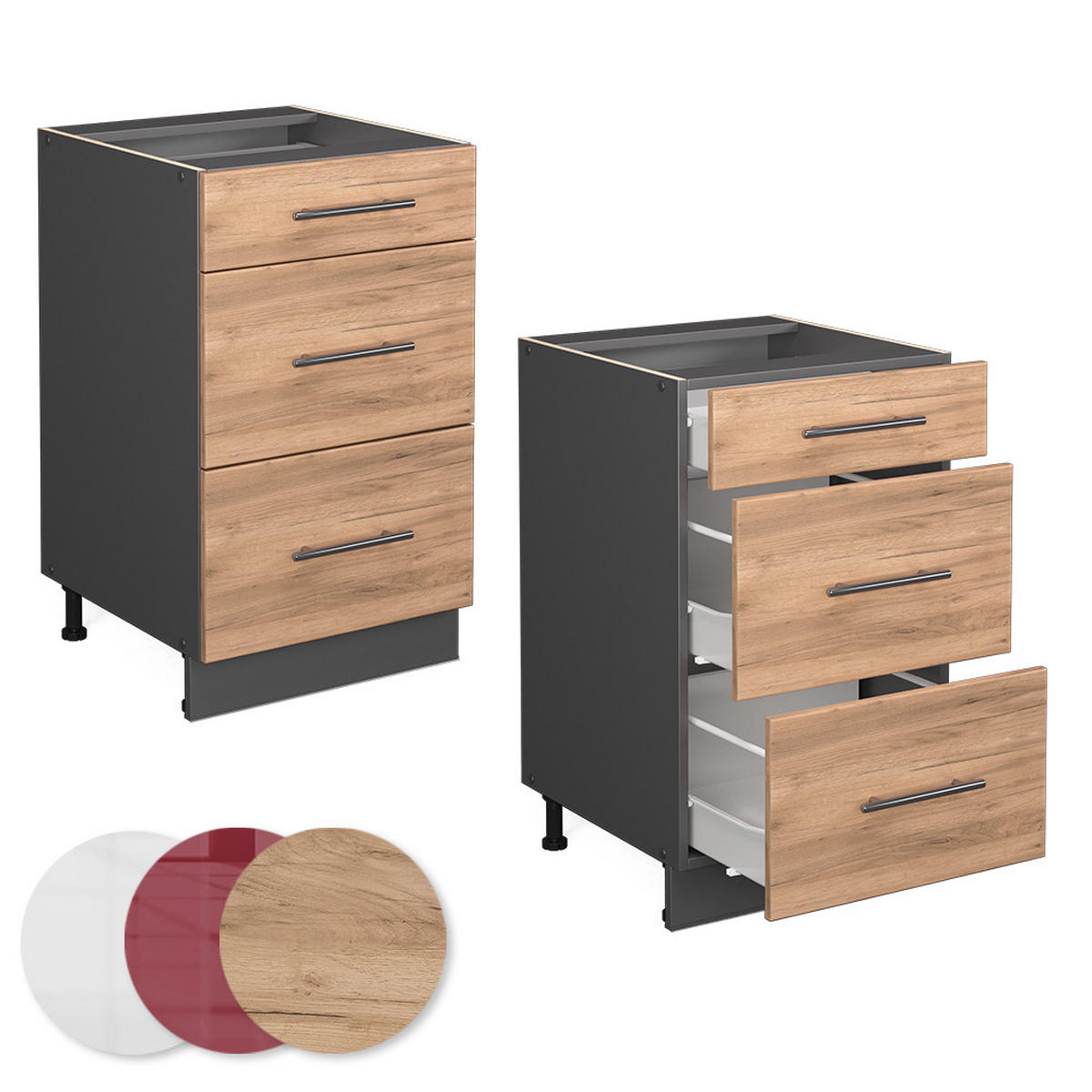 SCHUBLADENSCHRANK Fame-Line Goldkraft Eiche 50 cm ohne AP - Honigeiche/Anthrazit, Holzwerkstoff (50/82/51.6cm) - Vicco