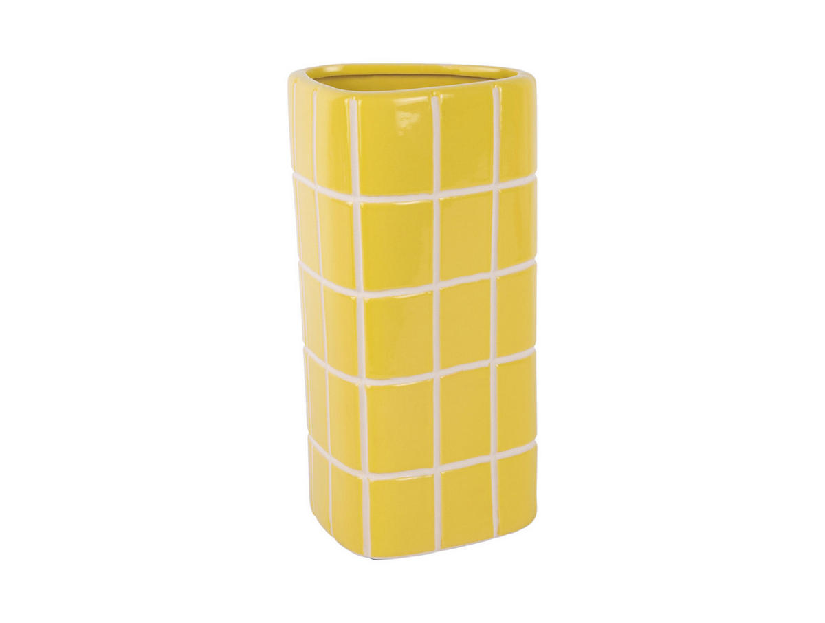 VASE Retro Tiles Triangular Medium - Gelb - 12,6/11,5/26 cm - Gelb, Stein (26cm) - Present Time
