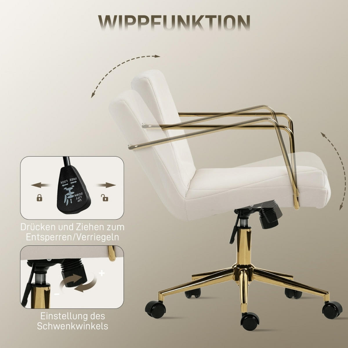 DREHSTUHL 57/64/80-90 cm, cremeweißes Polyesterpolster, höhenverstellbar und kippbar,creme - Creme, Kunststoff (57/90/64cm) - Redom
