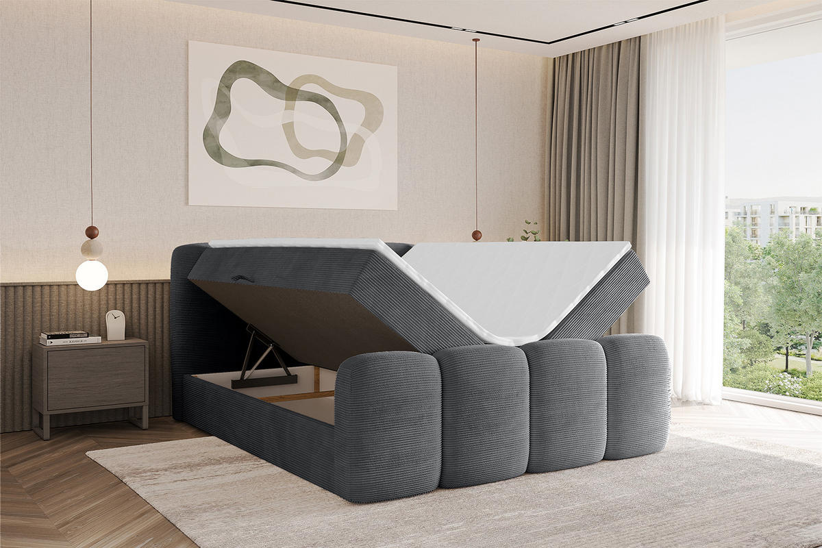 BOXBETT mit Matratze H4 und Lattenrost - NINA-Z - 140x200 cm - Dunkelgrau - Taupe, Holzwerkstoff (140/200cm)