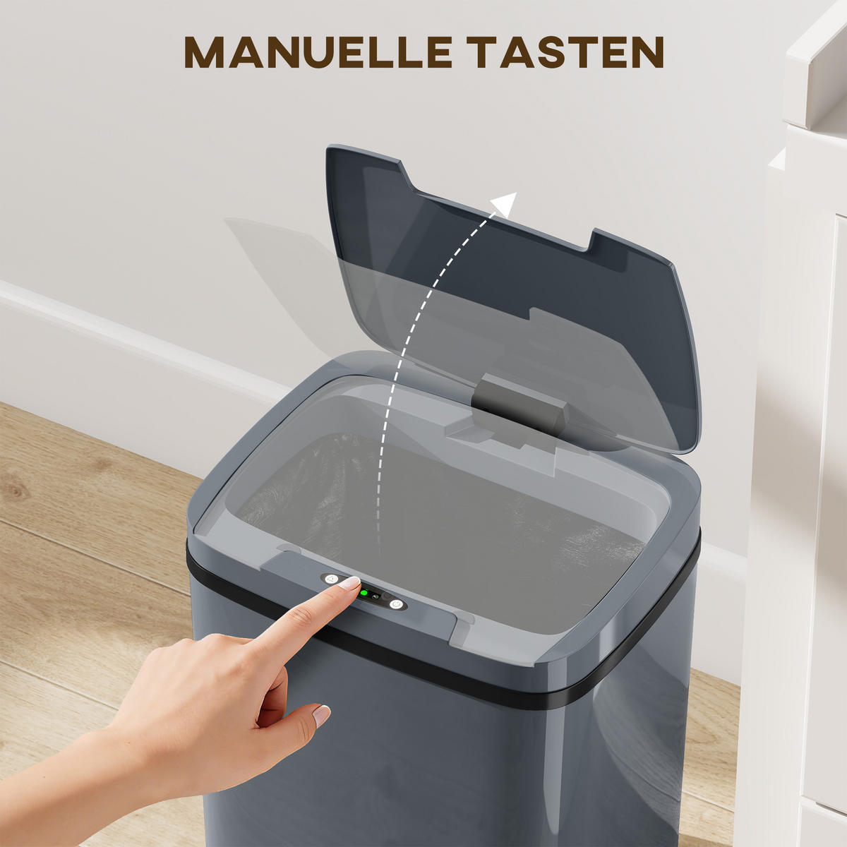 MÜLLEIMER Grau 27.6/21.4/33.5 cm - Grau, Kunststoff (21.4/33.5/27.6cm) - HOMCOM