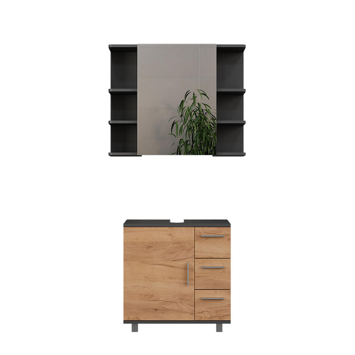 WASCHBECKENUNTERSCHRANK Ilias Anthrazit/Goldkraft Eiche 2 Teile - Honigeiche/Anthrazit, Holzwerkstoff (60.2/60.8/33cm) - Vicco