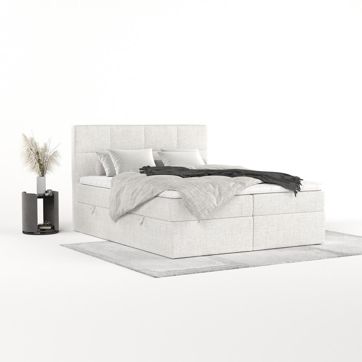 BOXBETT Oris 160/200 cm Creme im Neve Stoff - Creme/Schwarz, Holz/Holzwerkstoff (160/200cm) - AltaBeds