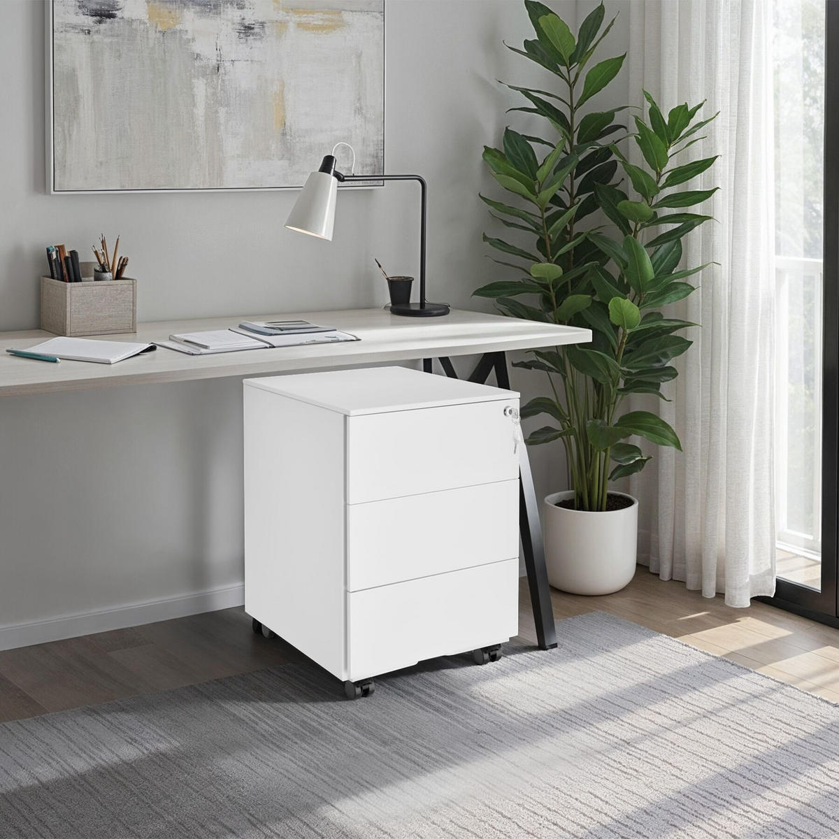 AKTENROLLSCHRANK Magna,39 x 45 x 55 cm,weiß - Weiß, Textil (39/55/45cm) - tectake