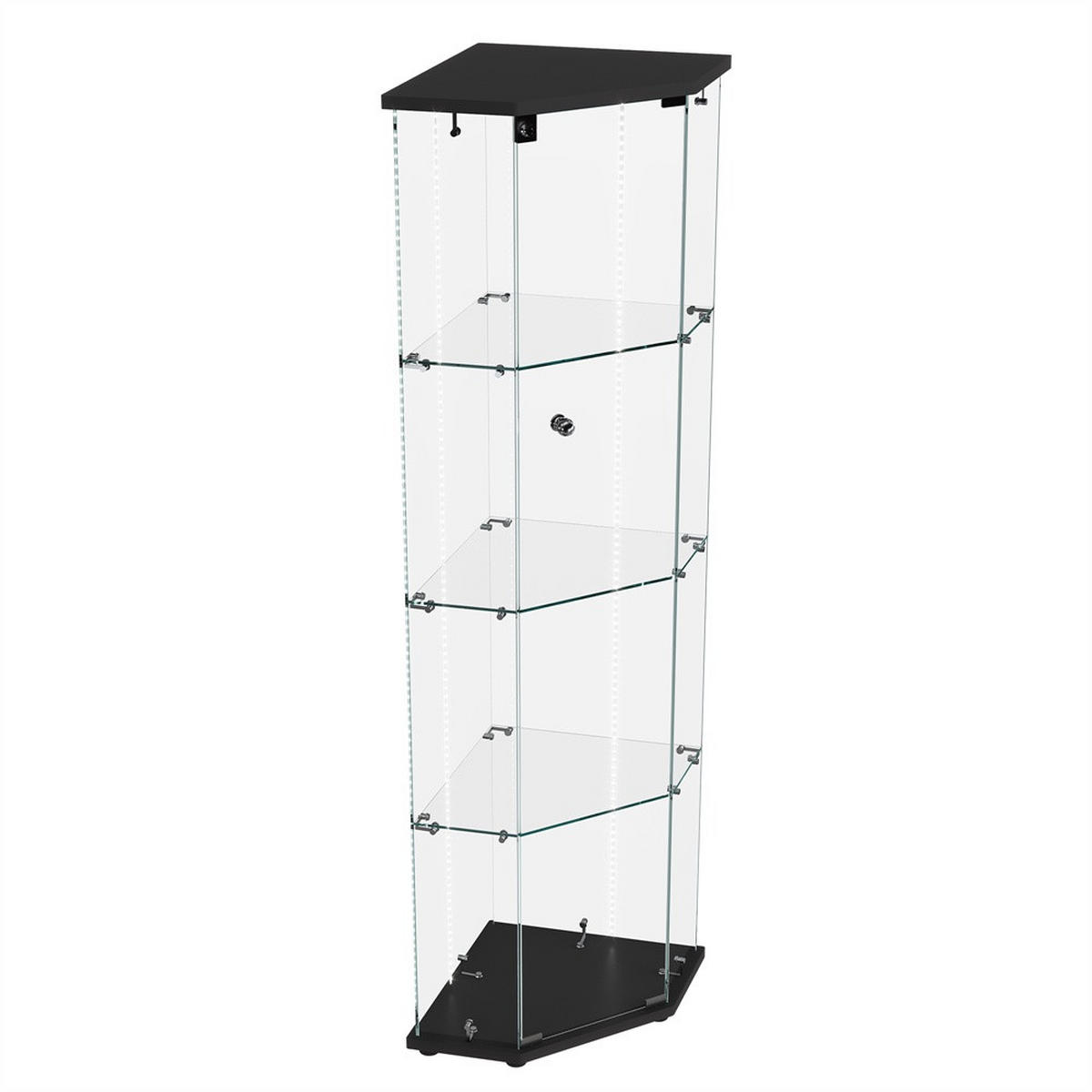 VITRINE mit RGB LED Beleuchtung - Eckvitrine mit 4 Ebenen und 1 Glastür - Glaskvitrine mit Schloss - Schwarz - Schwarz, Glas (60/162/42.5cm) - DELFA