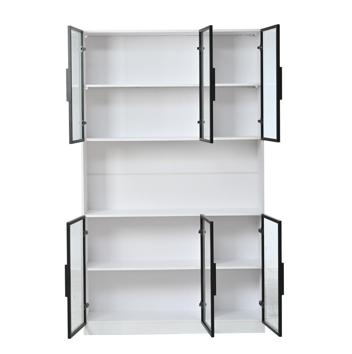 VITRINE 120/34/200 cm aus MDF und Glas mit LED-Beleuchtung und Sanftschluss Weiß - Weiß, Holzwerkstoff (120/200/34cm) - Modenvie