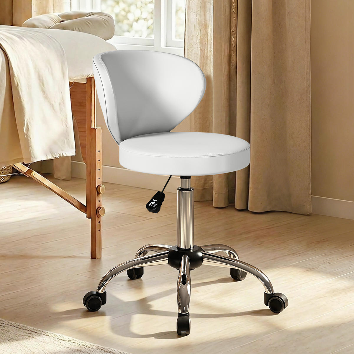 BÜROHOCKER DE-18038 höhenverstellbar 73-88 cm, gepolstert Weiß - Weiß, Metall (45/88/54cm) - ComfortXL