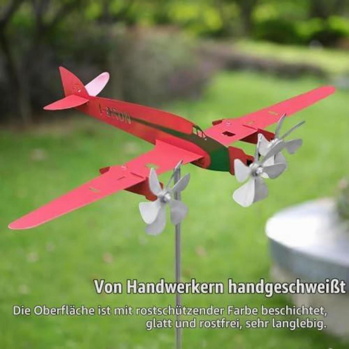 WINDSPIEL Flugzeug Metall Rot Rostfrei - Multicolor, Metall (28/24.5/5.2cm)