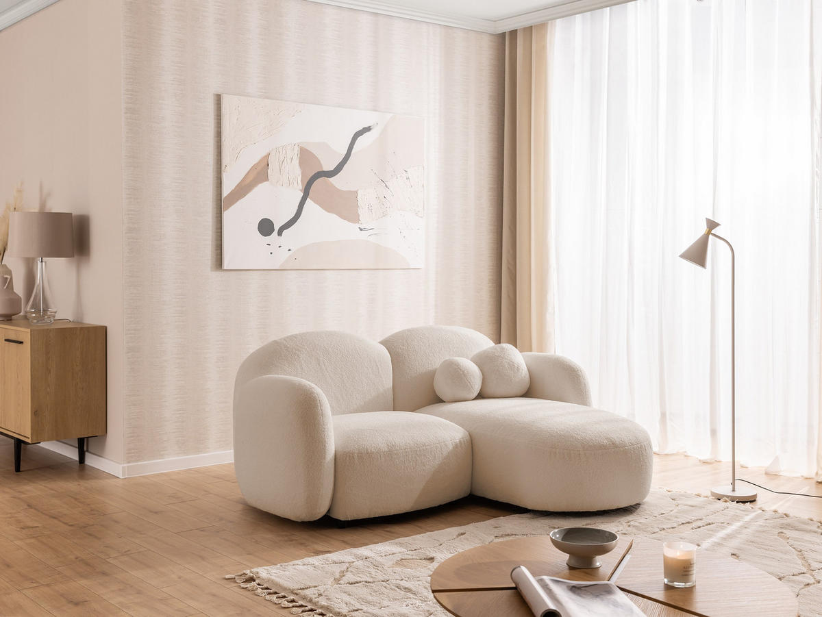 ECKSOFA Nuvola mit abgerundetem Design Hellbeige Bouclé-Stoff - Ottomane Rechts - Beige/Schwarz, Holz/Kunststoff (190/146cm) - S-Style Möbel
