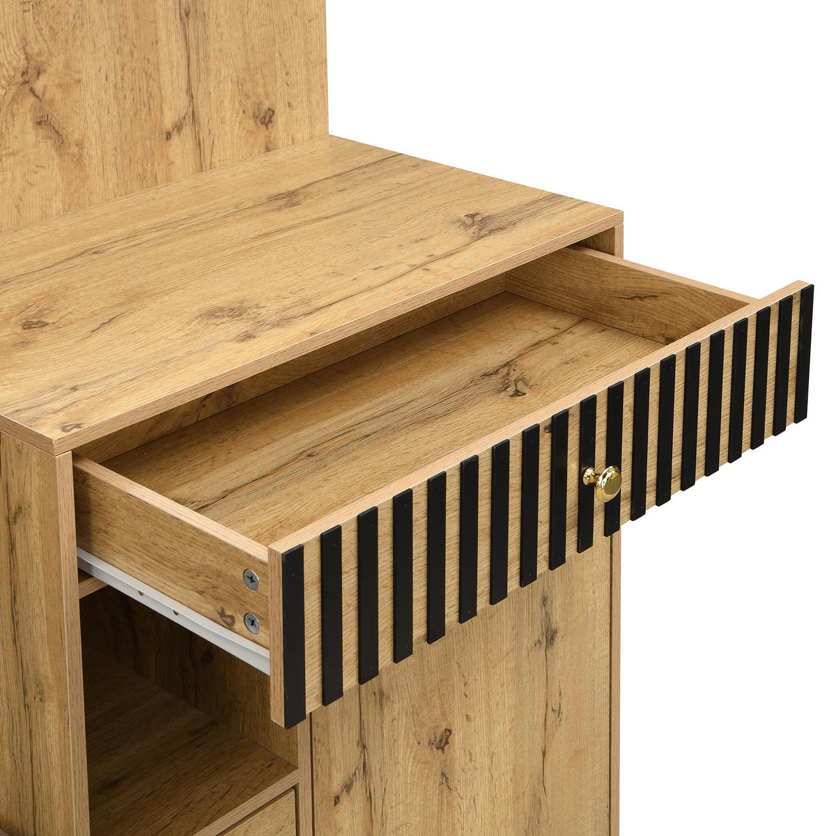GARDEROBE-SET in Naturfarben Garderobenschrank mit Spiegel für Eingangsbereich und Flur, B110/T37/H185.5 cm - Schwarz/Naturfarben, Glas/Holzwerkstoff (111/185.5/37cm) - STILVORA