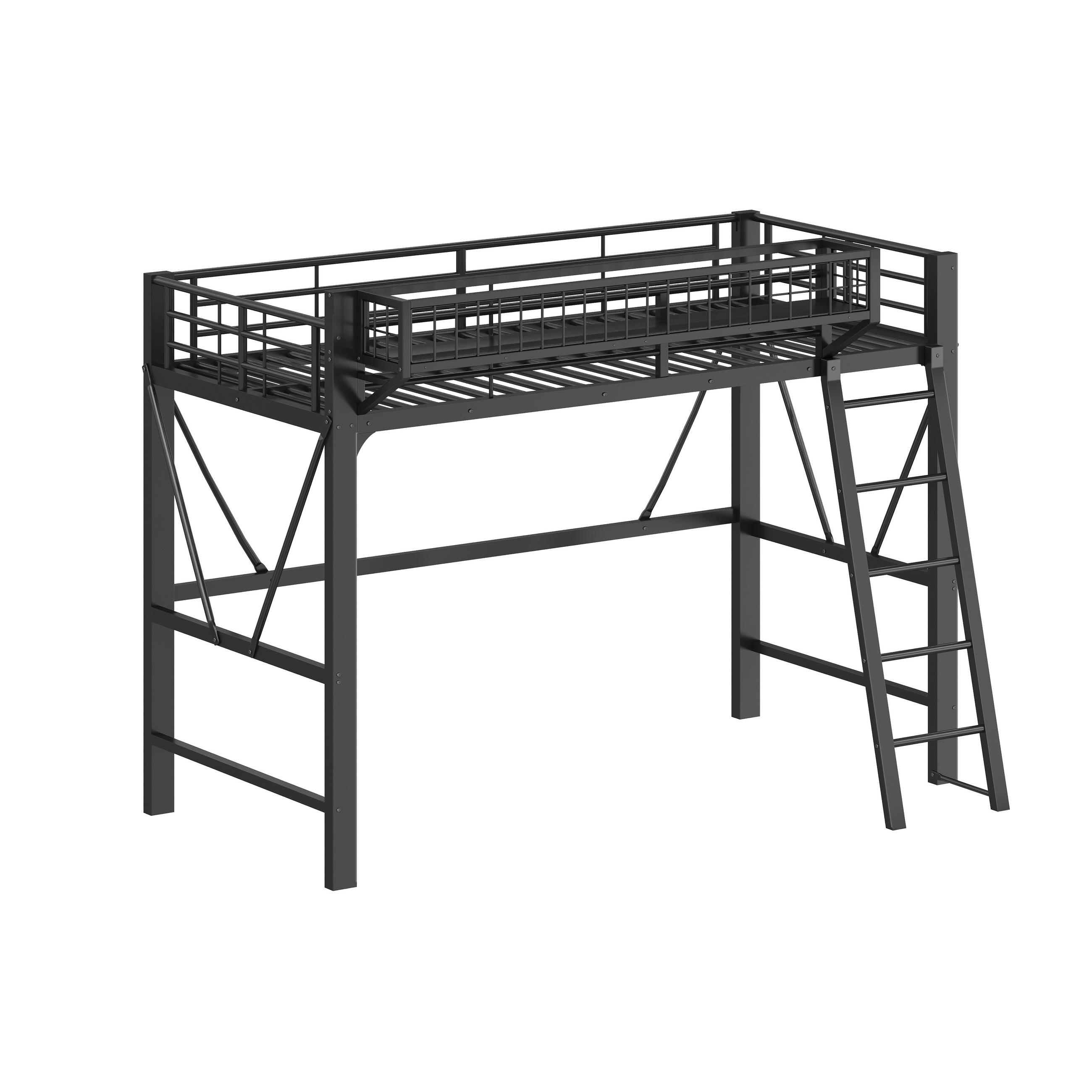 HOCHBETT 90/200 cm in Schwarz mit Stauraum, LED und Sicherheitsgitter aus Metall - Schwarz, Metall - STILVORA