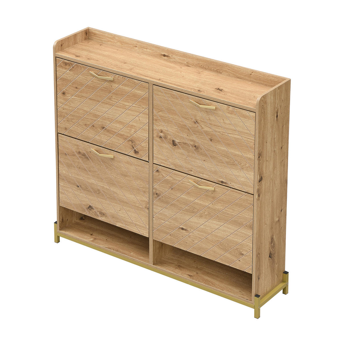 SCHUHSCHRANK 108,5/24/100 cm in Holzoptik mit 4 Türen und Metallfüßen - Naturfarben, Holzwerkstoff (108.5/100/24cm) - Flora Grace