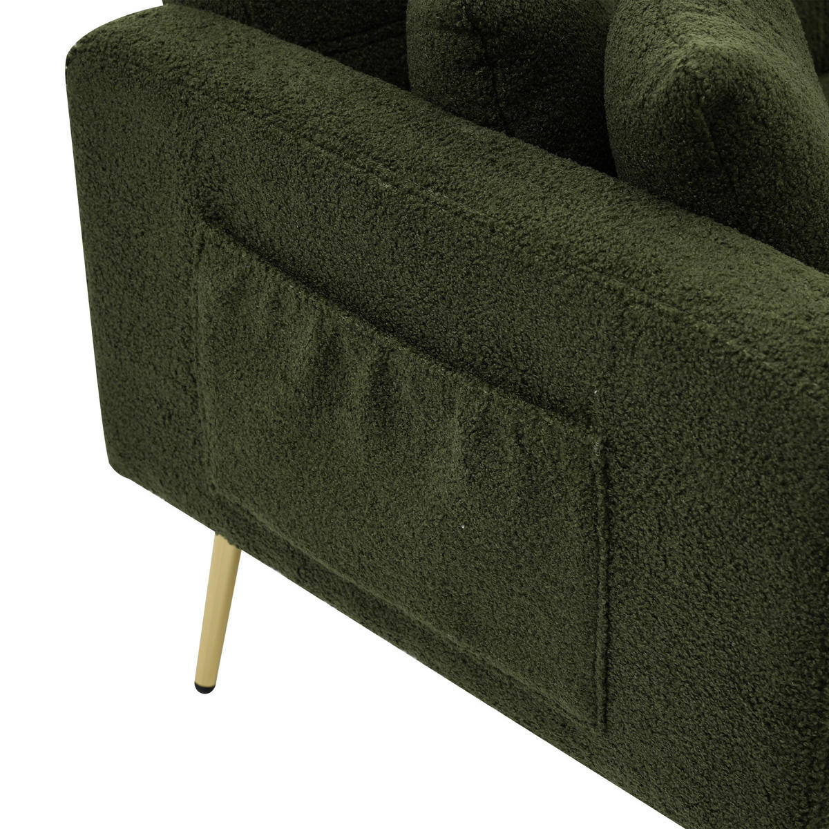 2-SITZER-SOFA Sherpa Grün mit Bettfunktion und 2 Seitentaschen - Dunkelgrün, Holzwerkstoff/Textil (175/72/64cm) - WISHDOR
