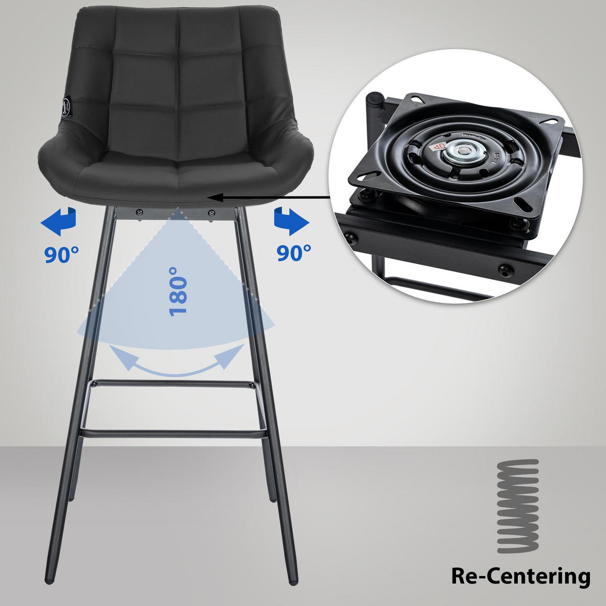 BARHOCKER 4er Set Visen Kunstleder Schwarz - Schwarz, Leder (49/105/56cm) - DELUKE