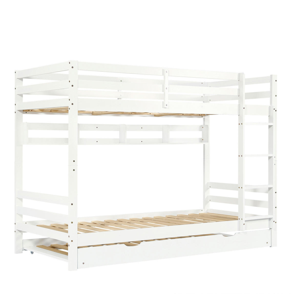 ETAGENBETT 90/200 cm in Weiß mit Ausziehbett und Regal - Weiß, Holz - BEAOK