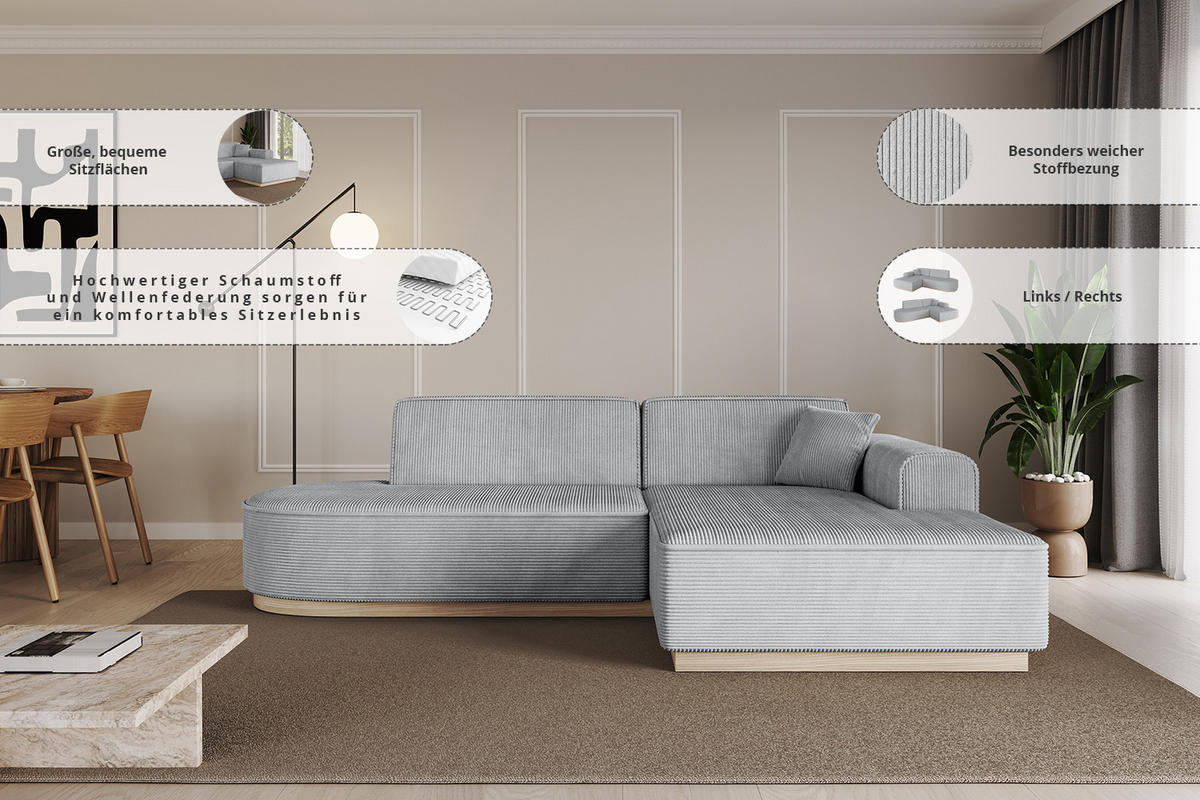 ECKSOFA Ottomane Rechts IREA-L1 - 232x165x80 cm Weiß - Weiß, Holzwerkstoff/Textil (232/165cm) - ALTDECOR