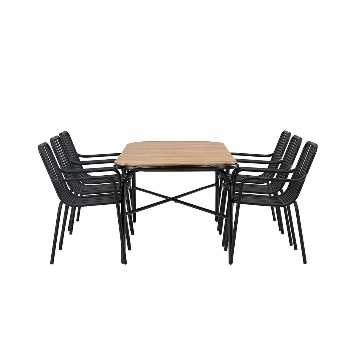 GARTENSET, Holmbeck, Tisch Natur, Stühle Schwarz, Holz, 90 x 200 x 75 cm, 7-teilig - Naturfarben, Holz - ebuy24