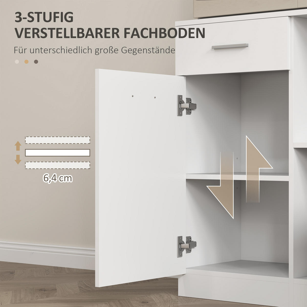 KÜCHENSCHRANK Hochschrank mit verstellbaren Regalen Schublade Weiß - Silberfarben/Weiß, Holzwerkstoff/Metall (35/180/80cm) - HOMCOM