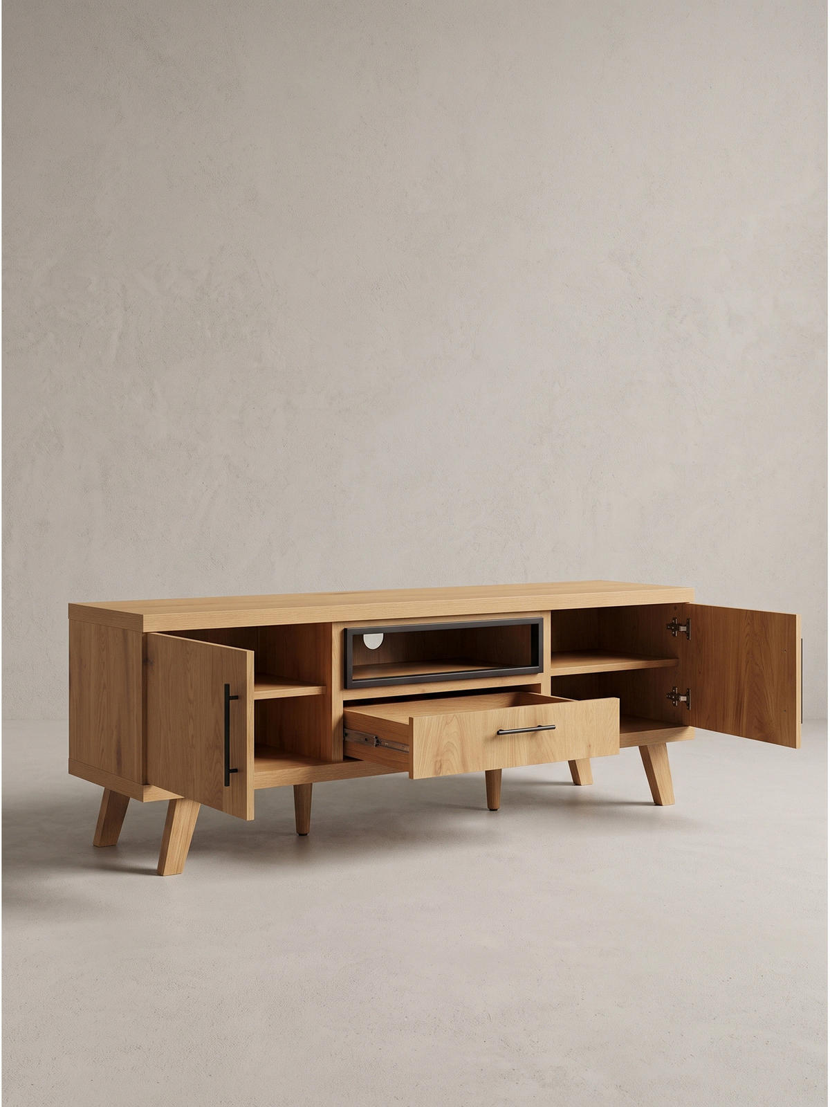 LOWBOARD BASSANO, MDF, in Eichenoptik, mit Ablagen, 150 x 40 x 51,8 cm - Hellbraun/Braun, Eichenholz/Holzwerkstoff (150/51.8/40cm) - KADIMA DESIGN