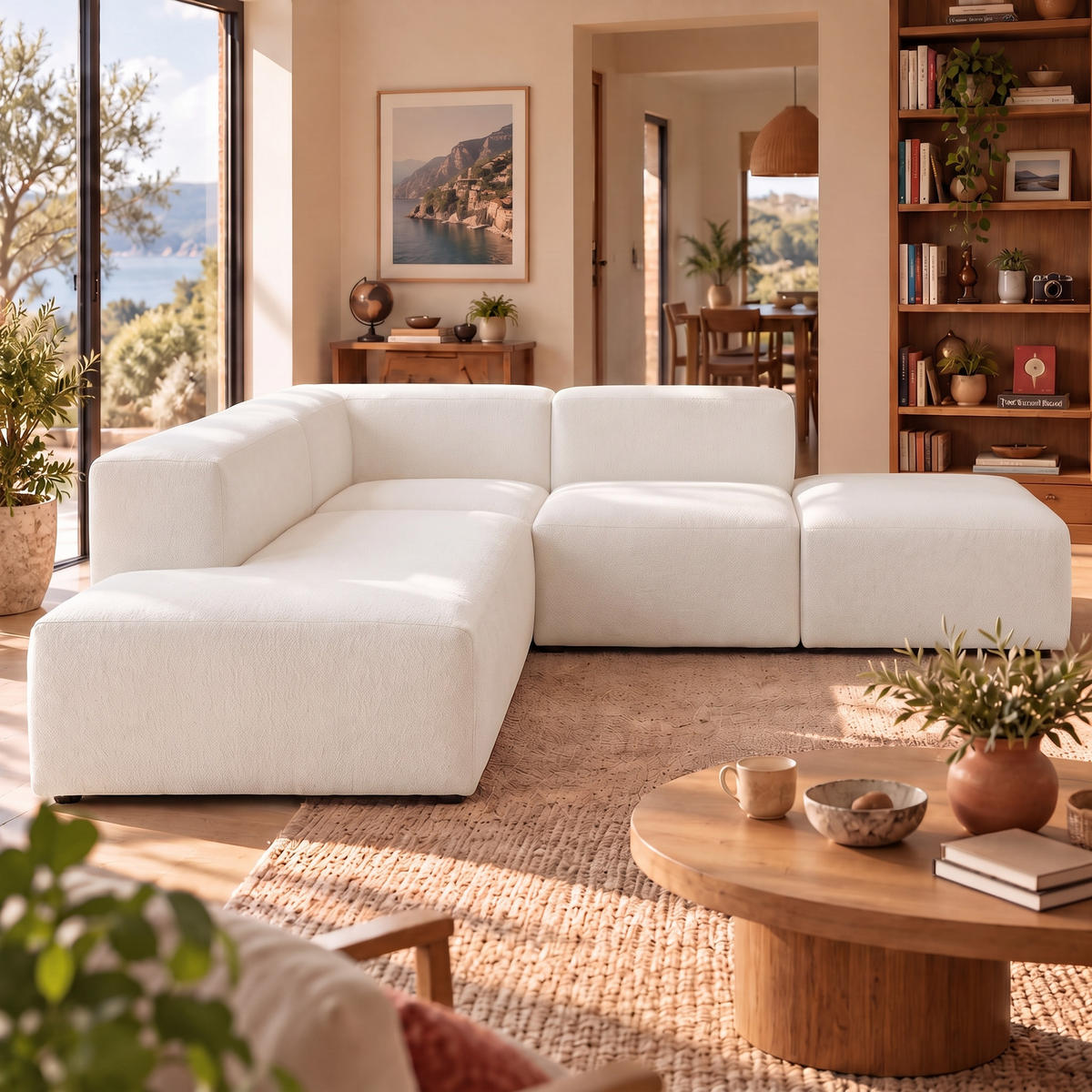 4-SITZER modulares Ecksofa HEAVEN SET 3 Links, Breite 270 cm Webstoff Weiß - Schwarz/Weiß, Holz/Kunststoff (245/270cm) - Muffo