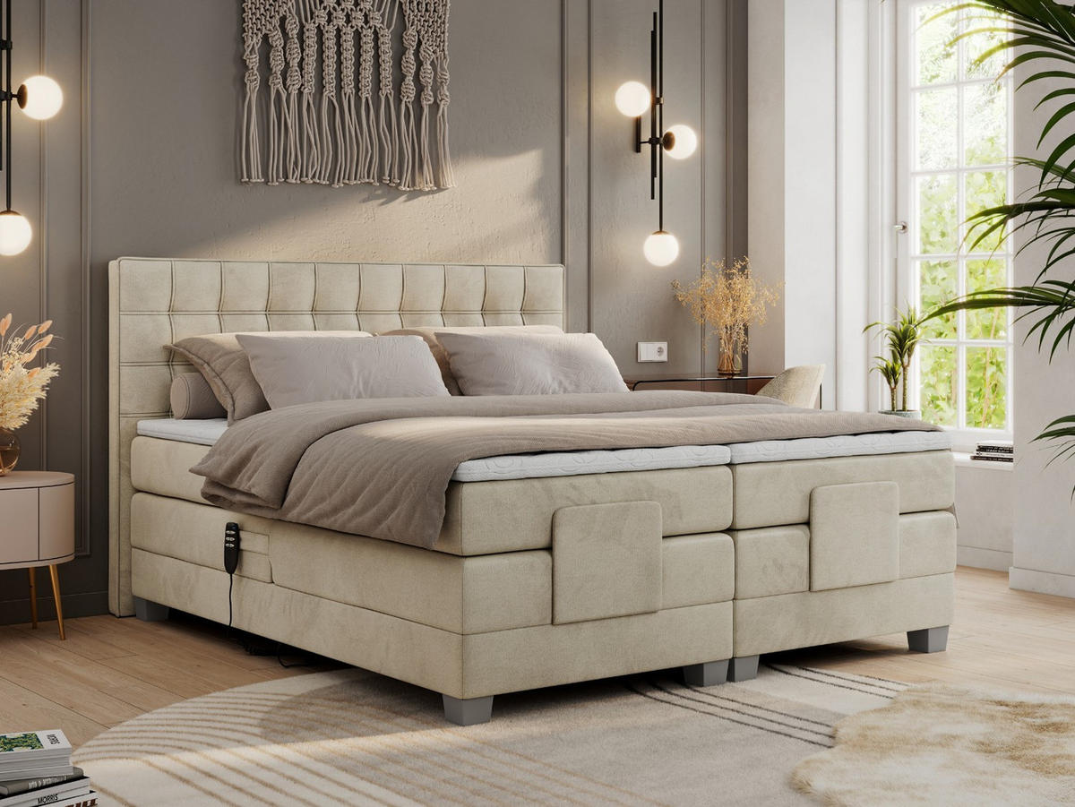 BOXBETT ELEKTRO 200/200 Beige Velvet - H3 - Beige, Holz/Textil (200/200cm) - MKS
