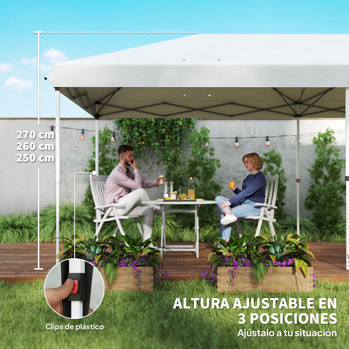 PAVILLON, faltbar, 5,85 x 2,95 x 2,7 m ,Weiß - Weiß, Metall (295/270/585cm) - Vallsero