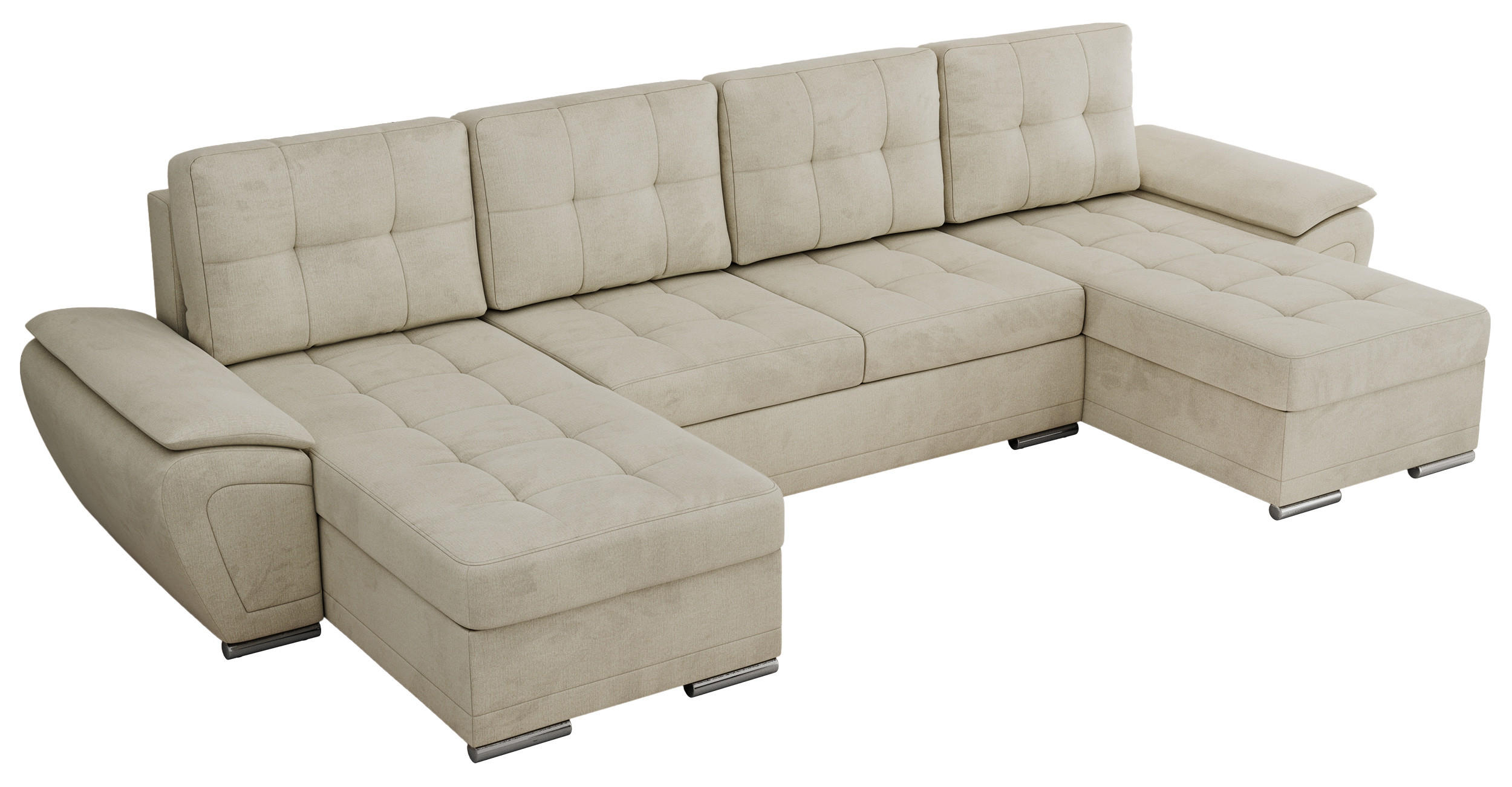 WOHNLANDSCHAFT UMBRIA U Beige Velvet - Beige/Grau, Textil/Metall (336/85/157cm) - MKS