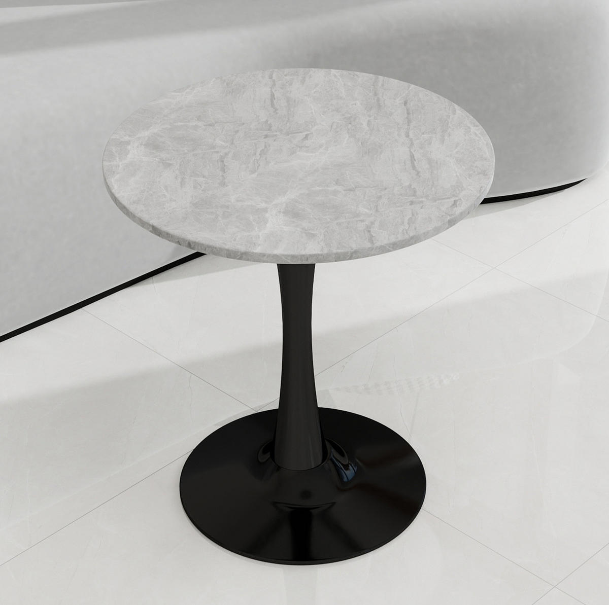 COUCHTISCH 70/70/72 cm mit runder Tischplatte in Marmoroptik und filigranem Design, Schwarz/Grau - Grau, Stein (70/70/72cm) - Redom