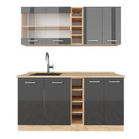 SINGLEKÜCHE R-Line Anthrazit Hochglanz/Goldkraft Eiche 160 cm AP Eiche - Honigeiche/Anthrazit, Holzwerkstoff (160/81.6/60cm) - Vicco