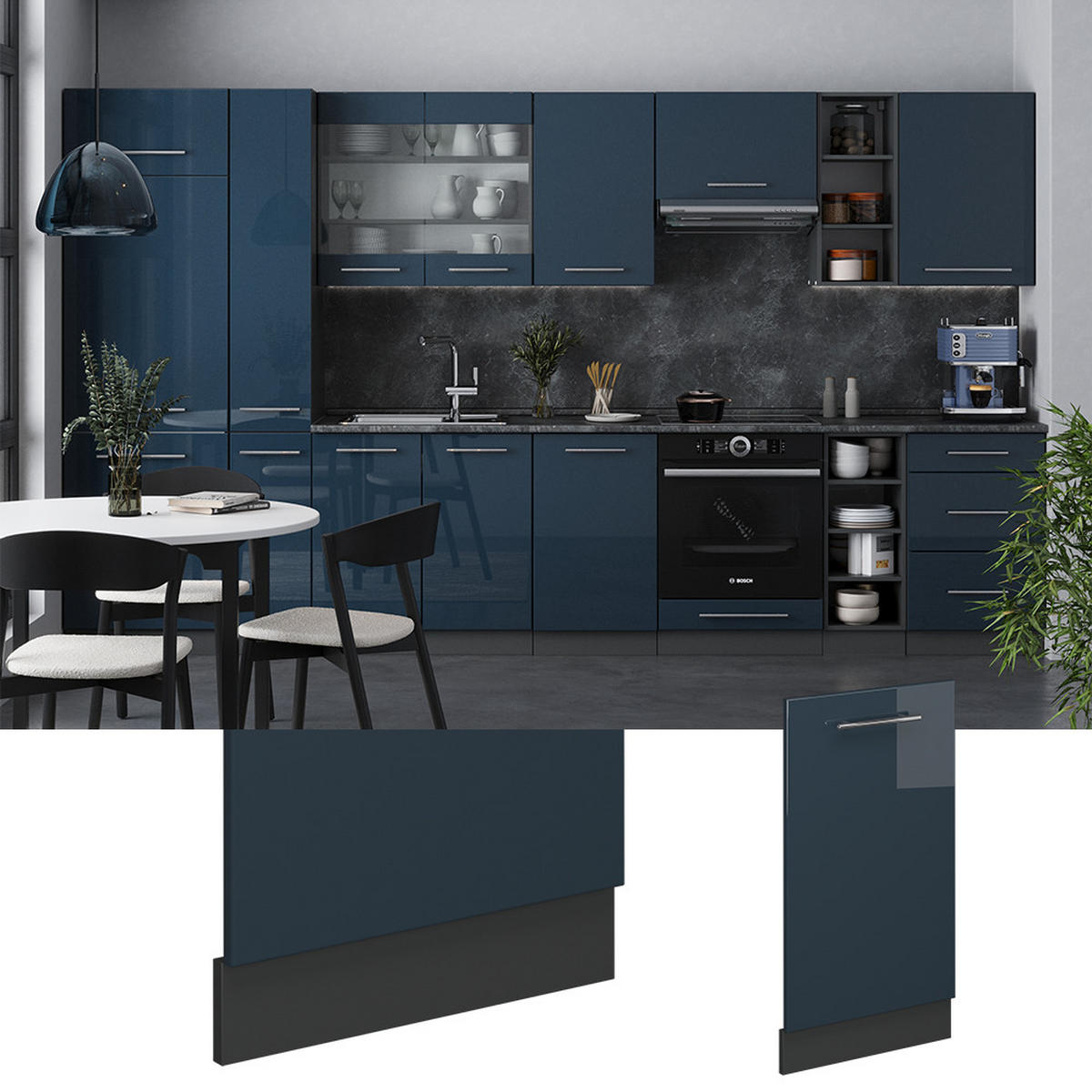 GESCHIRRSPÜLBLENDE Fame-Line Dunkelblau Hochglanz 45 cm , AP Anthrazit - Anthrazit/Dunkelblau, Holzwerkstoff (45/81.8/1.6cm) - Vicco