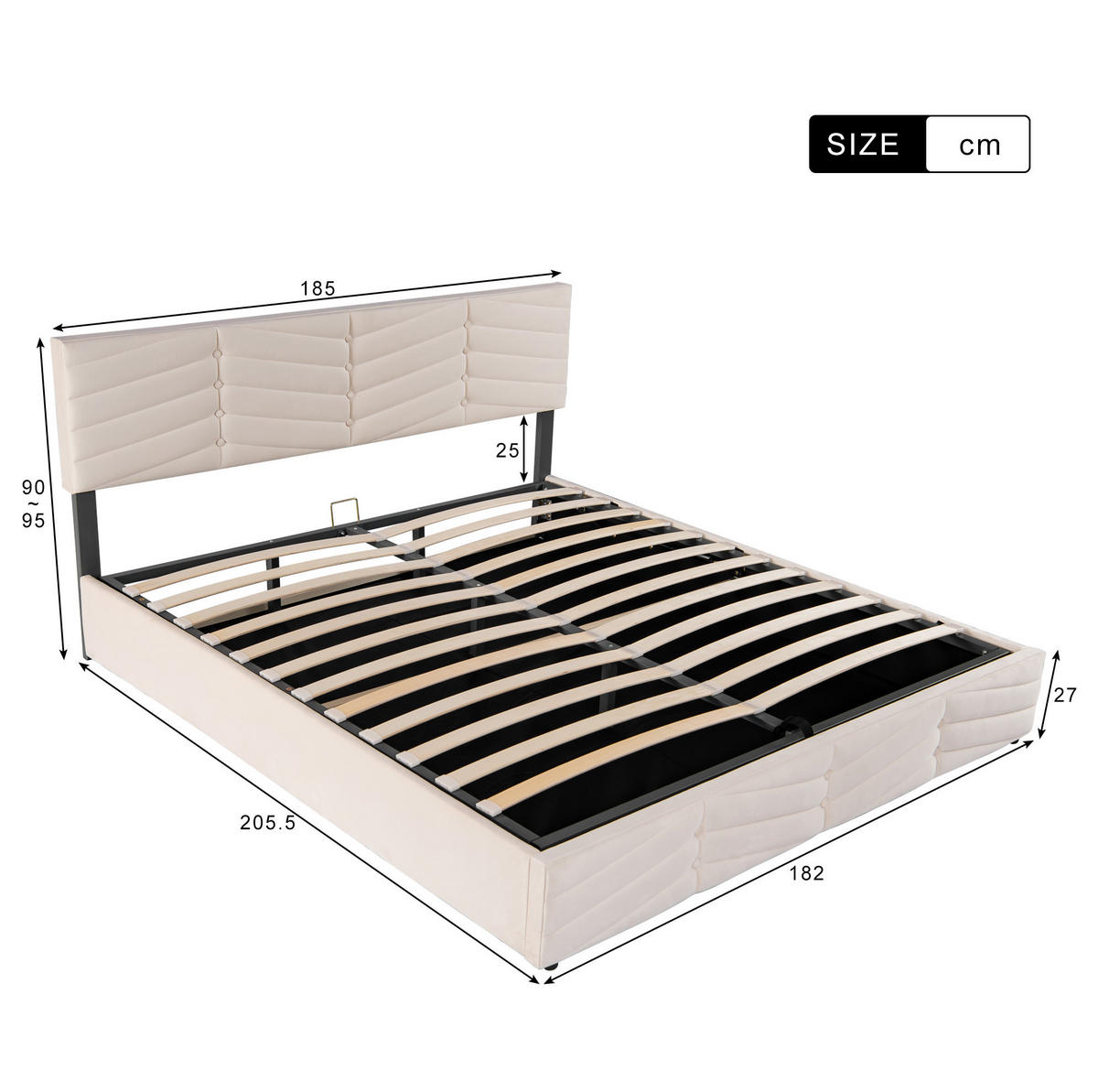 POLSTERBETT mit Bettkasten 180x200 cm Samt Beige - Beige, Metall (180/200cm) - Meubliv