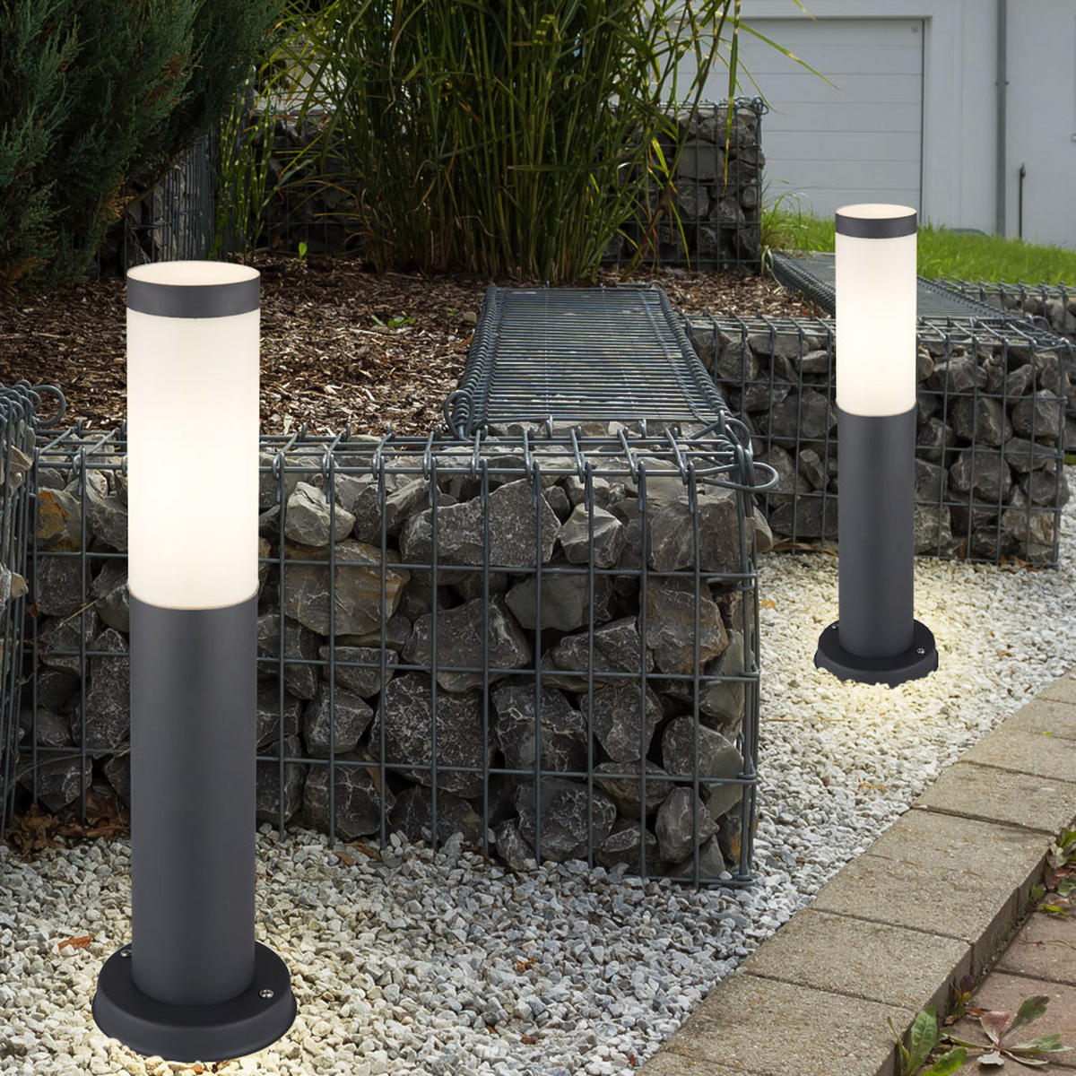 LED AUSSENLEUCHTE Edelstahl Anthrazit 2er Set - Anthrazit, Metall (7.6/7.6/45cm)