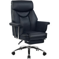 CHEFSESSEL Echtleder Schwarz - Chromfarben/Schwarz, Leder/Metall (78/114/66cm) - CLP