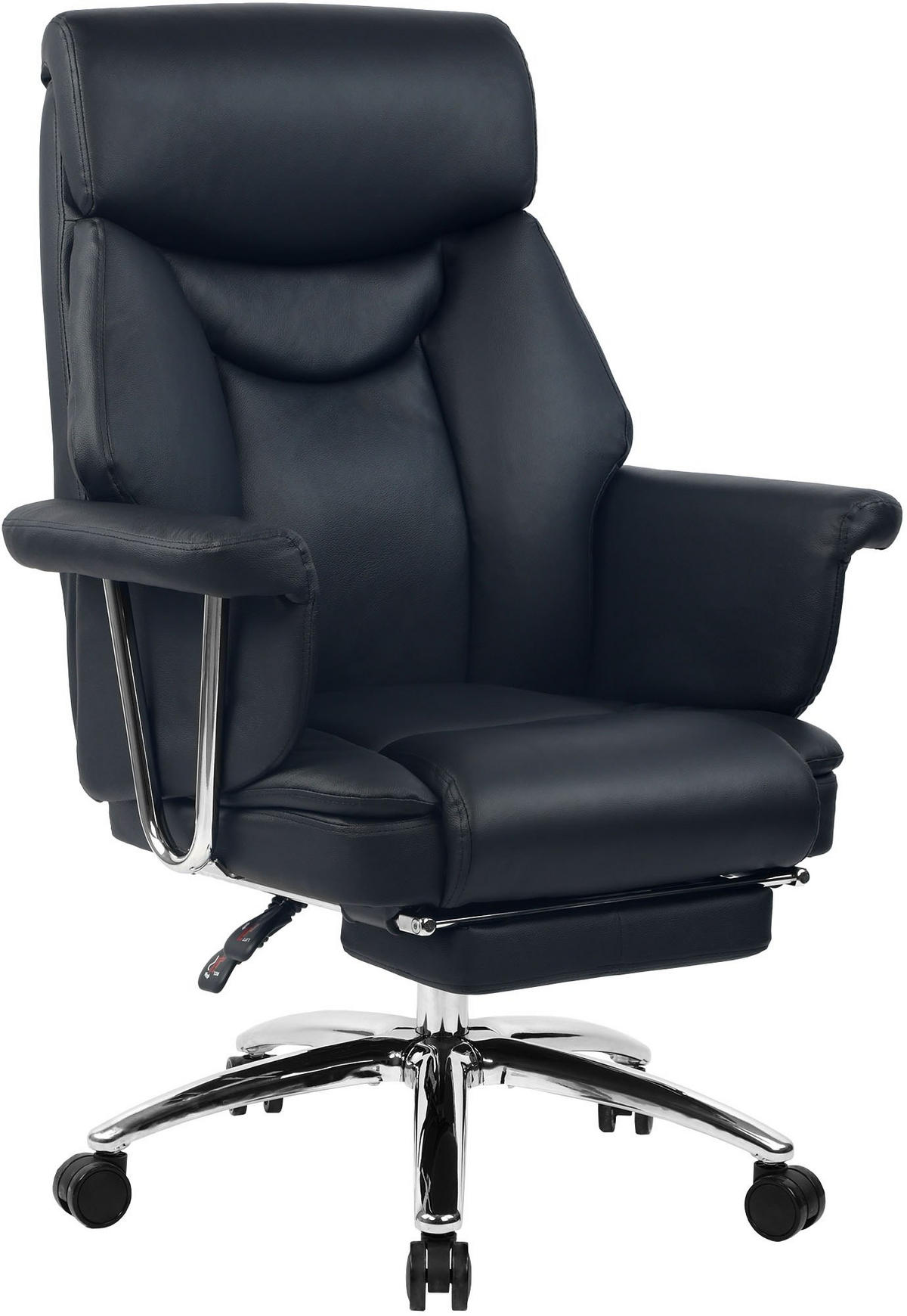 CHEFSESSEL Echtleder Schwarz - Chromfarben/Schwarz, Leder/Metall (78/114/66cm) - CLP