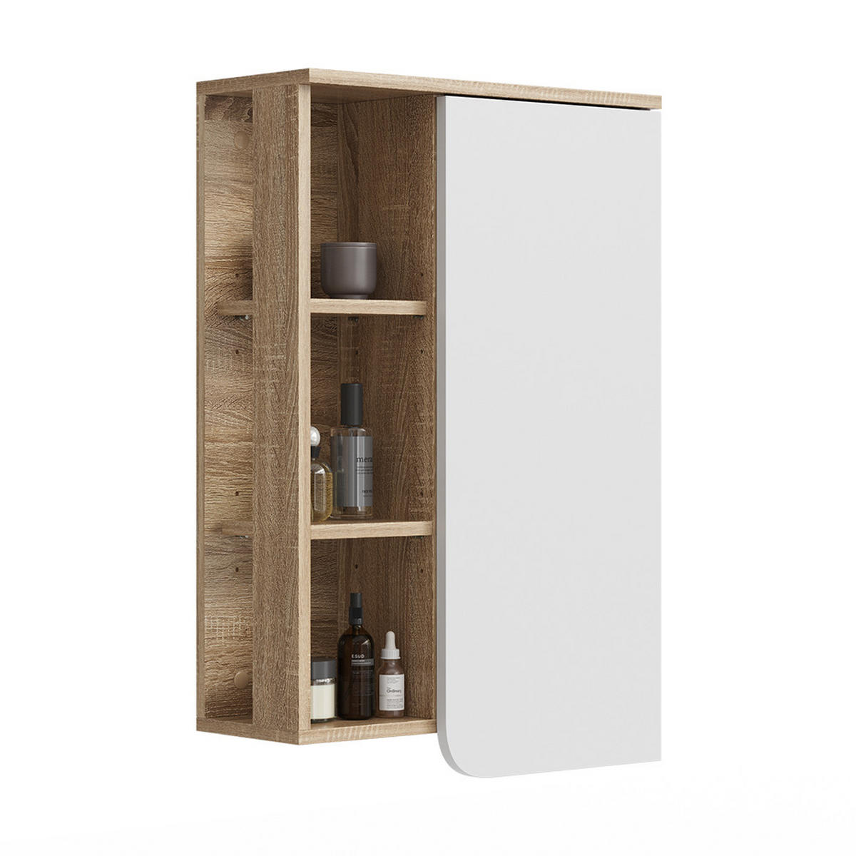 BADSCHRANK Karen Sonoma/Weiß 50 x 75 cm mit Tür und offenen Fächern - Weiß/Sonoma Eiche, Holzwerkstoff (50/75/20cm) - Vicco
