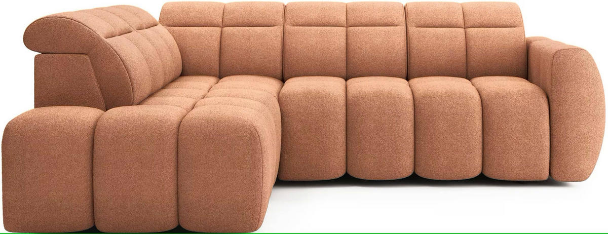ECKSOFA mit elektrischem Sitzvorschub, Bettkasten und verstellbare Kopflehnen - Kupferfarben, Naturmaterialien/Textil (258/208cm) - Eltap