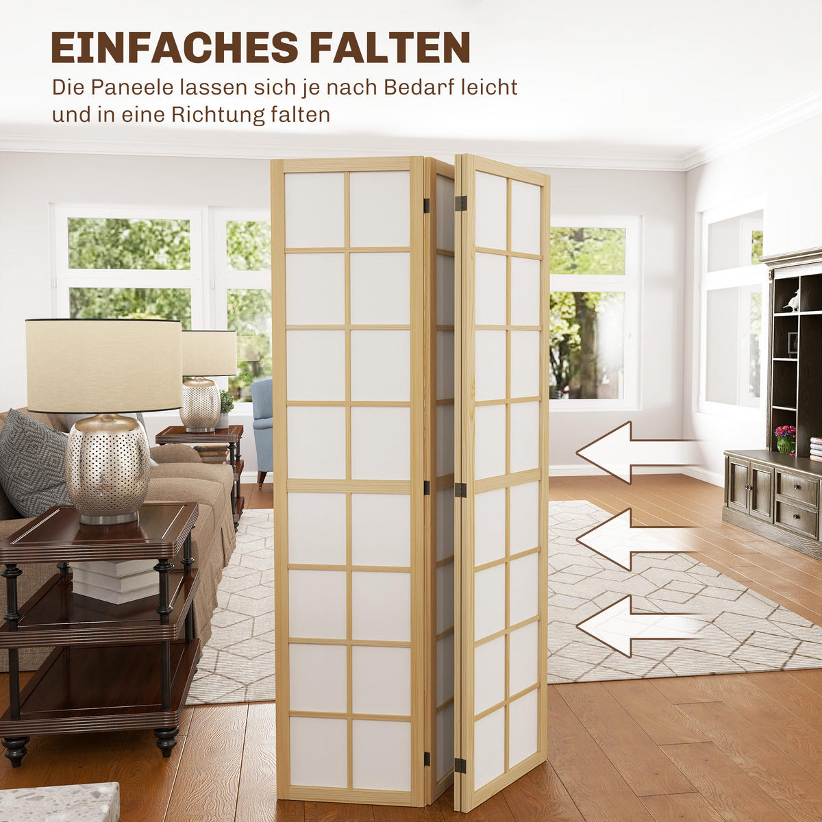 PARAVENT 4-teilig 160 x 170 cm Trennwand Raumteiler für Wohnzimmer Natur - Naturfarben, Holz (1.7/170/160cm) - HOMCOM
