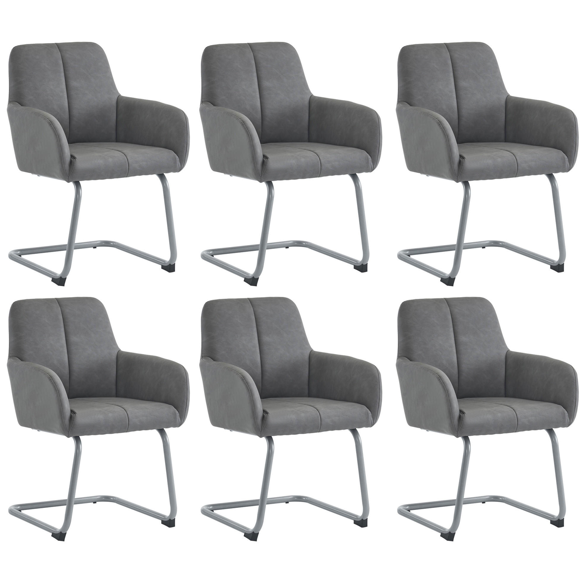 ESSZIMMERSTUHL mit Armlehnen Leder Gray 6er-Set - Grau, Metall (45/86/51.2cm) - Meubliv