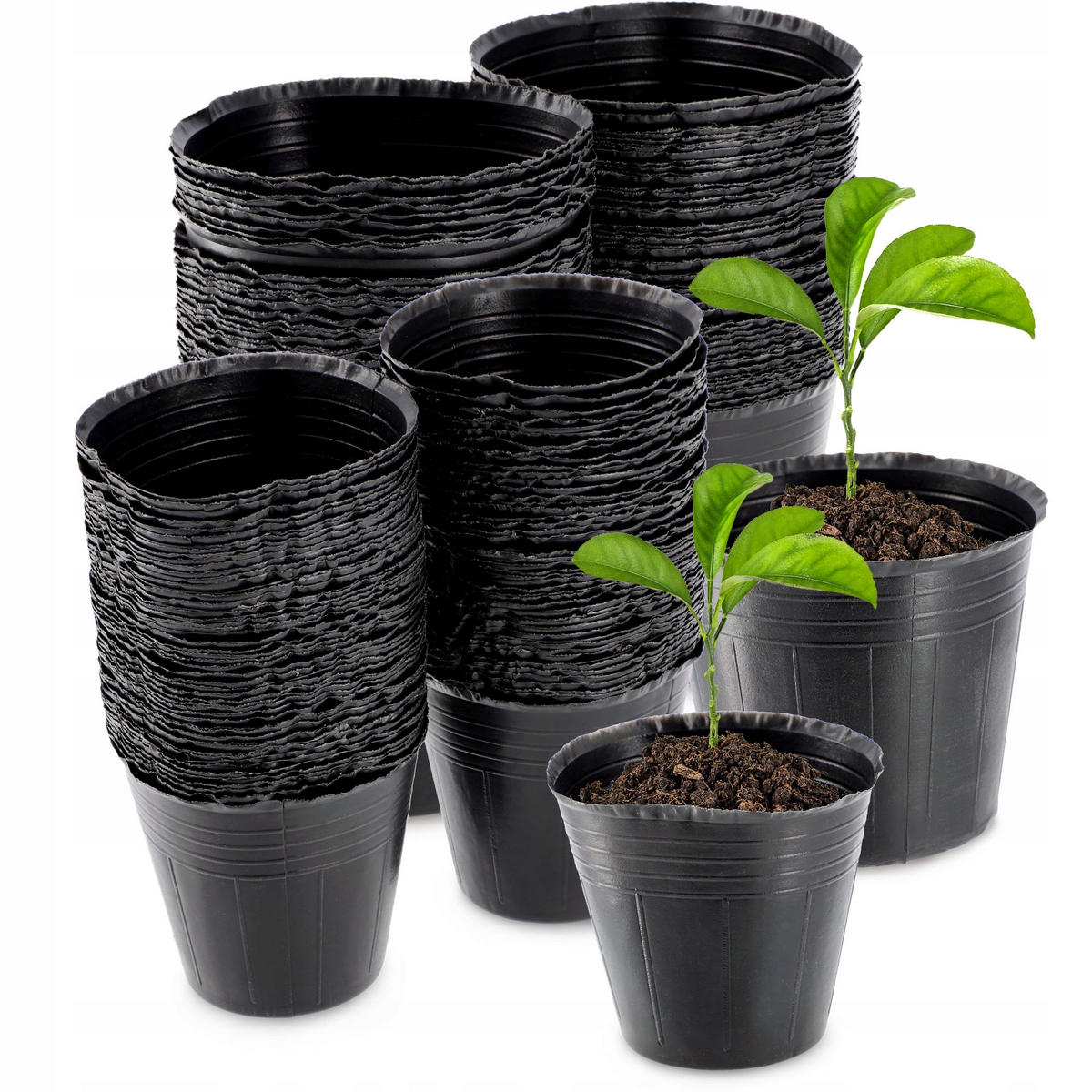 BLUMENTOPF für Setzlinge, 200 Stück - 100x ∅ 6cm und 100x ∅ 9,5cm, Schwarz - Schwarz, Kunststoff - KADAX