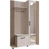 GARDEROBE Linaro mit Spiegel, Sitzbank in Lamellen-Optik 137/207/42 cm, Links - Kaschmir/Schwarz, Holzwerkstoff (137/207/42cm) - WFL GROUP