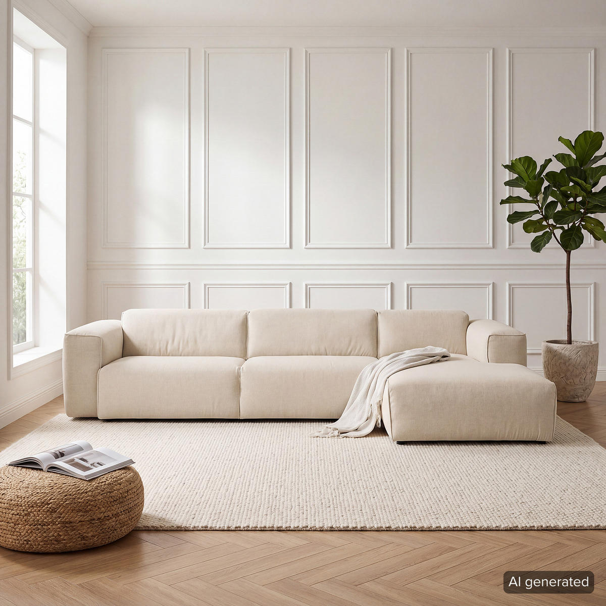 3-SITZER ECKSOFA mit Longchair - Beige/Schwarz, Kunststoff/Textil (317/173cm) - home24