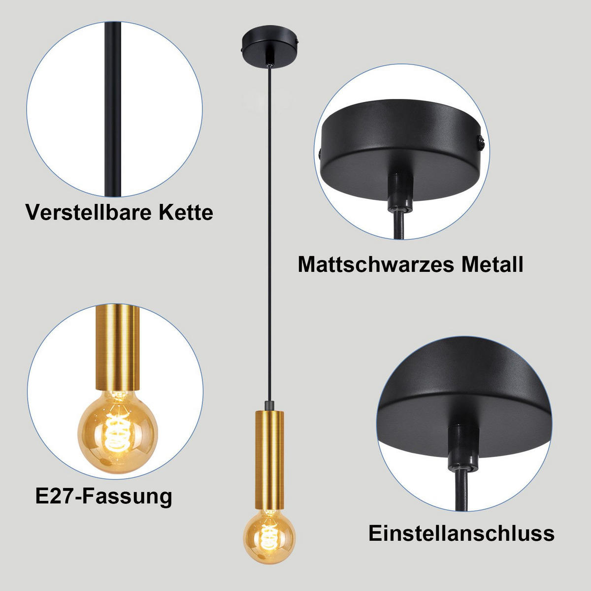 KRONLEUCHTER Hellebrandar 8.0/8.0/139.69 cm - Schwarz, Metall (139.69/8/8cm) - ZMH