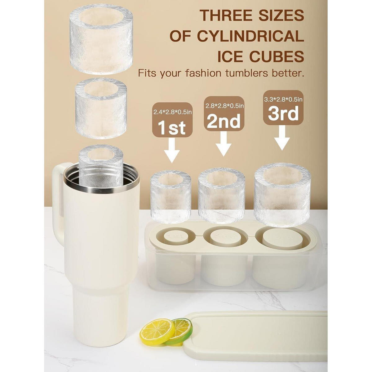 EISWÜRFELFORM Silikon mit Deckel für 40 Oz Becher - Creme, Kunststoff (1/1/1cm)