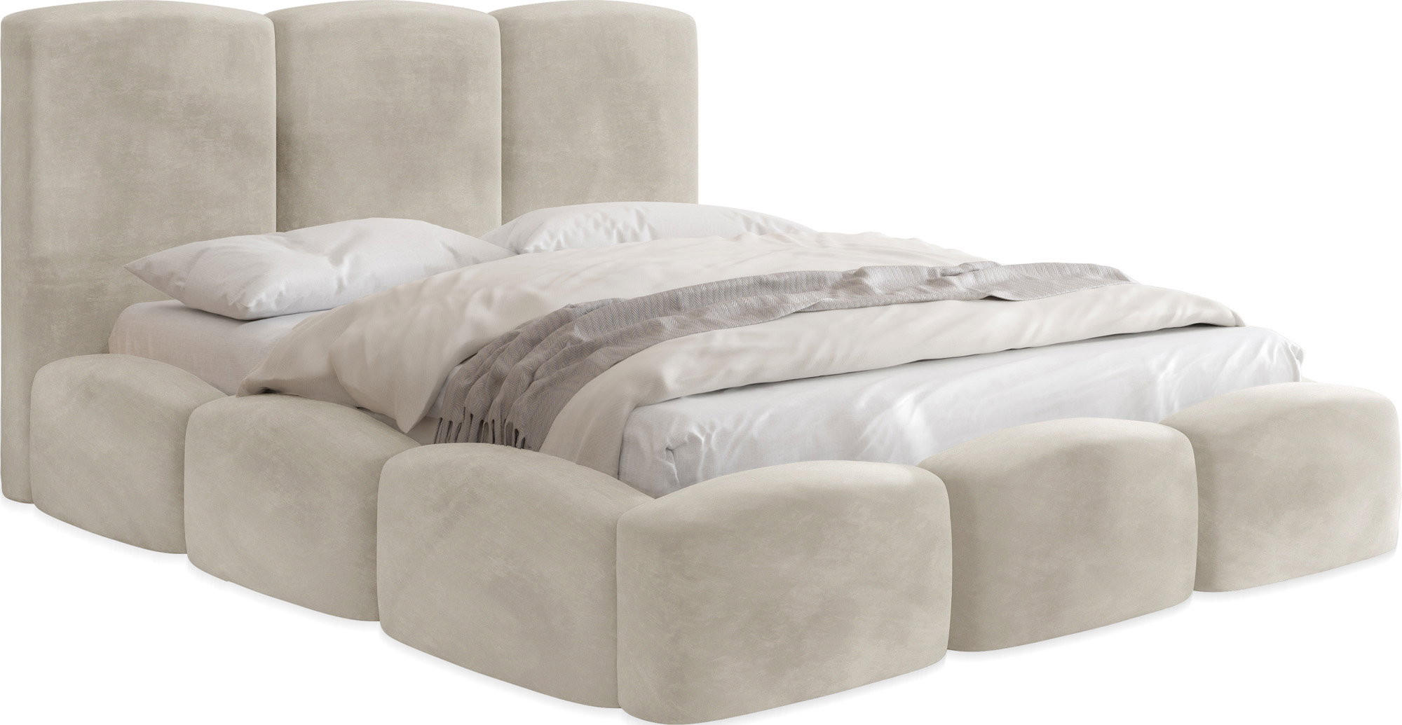 POLSTERBETT Harmony mit Bettkasten, Creme Samt Velours 160x200 cm - Beige/Birkefarben, Holzwerkstoff/Kunststoff (160/200cm) - WFL GROUP