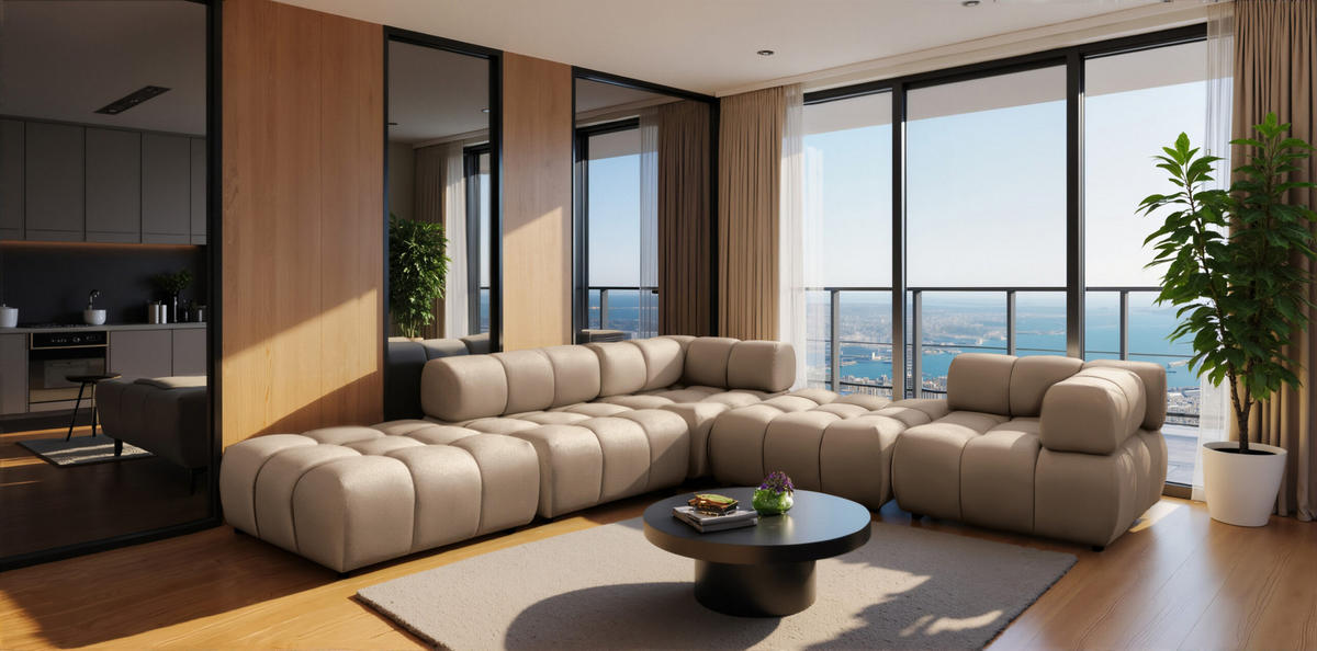 ECKSOFA Corner Modular, Veloursstoff Bluvel, Latte, Links, Bolla - Hellbraun, Holz (288/288cm) - Kaiser Möbel